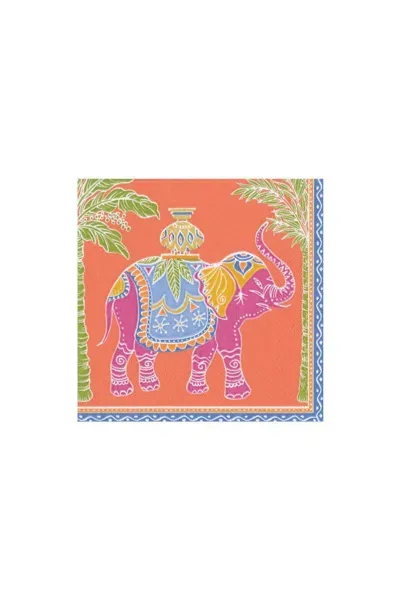 Caspari Royal Elephant Paper Cocktail Napkins In Orange In Multi