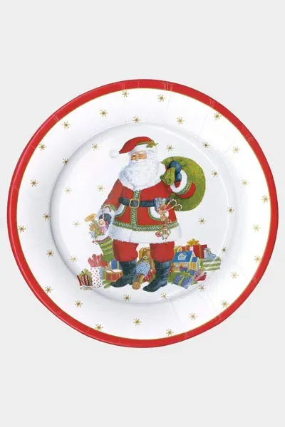 Caspari Santa Claus Lane Paper Dinner Plates In Multi