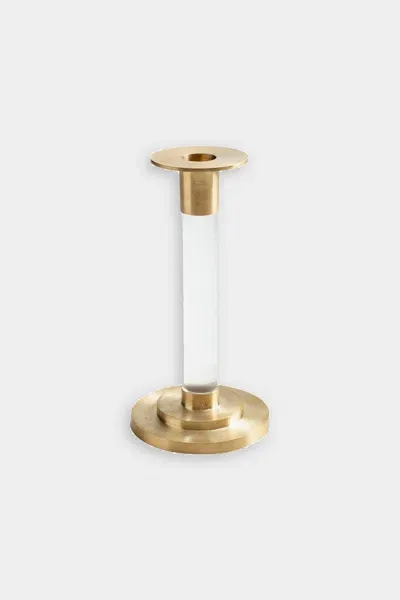 Caspari Small Brass & Resin Candlestick In Clear In Gold