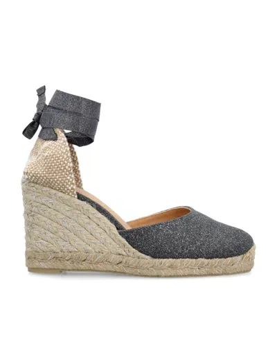 Castaã±er Carina 90mm Glitter Wedge Espadrilles In Silver