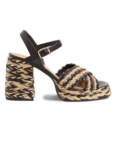 Castaã±er Vicen Sandals In Natural Raffia In Negro/tostado