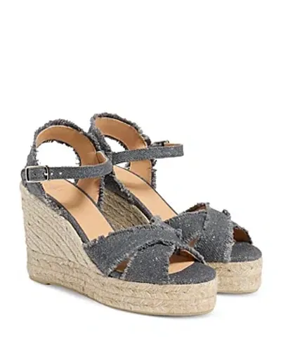 Castaã±er Women's Bromelia Frayed Crossover Strap Espadrille Wedge Platform Sandals In Gris