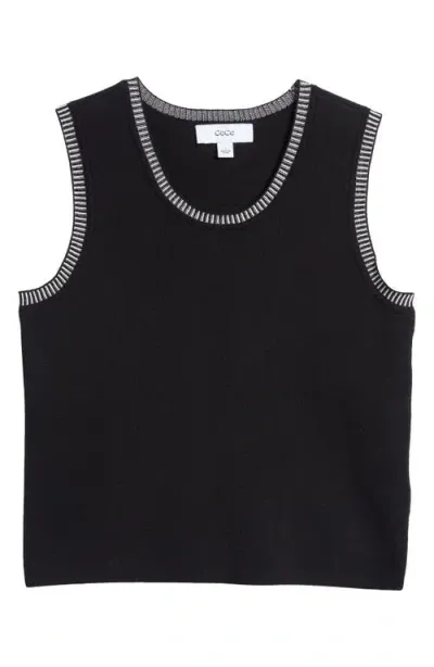 Cece Jacquard Trim Sweater Vest In Rich Black