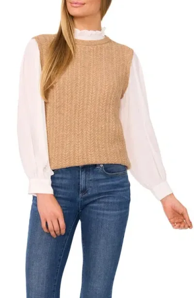 Cece Layered Look Sweater Vest In Latte Heather Beige