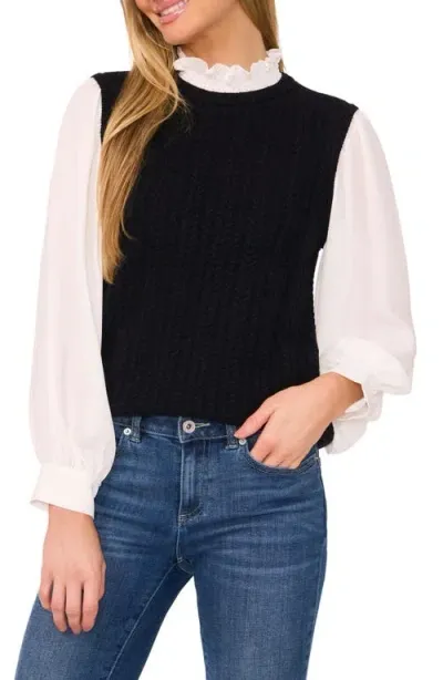 Cece Layered Look Sweater Vest In Rich Black