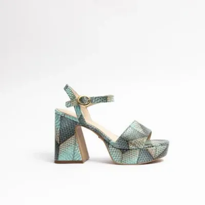 Cecelia New York Bernice Snake Embossed Platform Sandal In Olive Snake