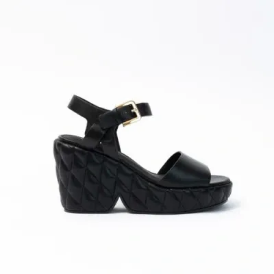 Cecelia New York Betty Quiletd Platform Wedge Sandal In Black