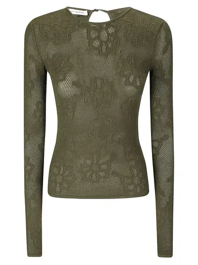 Cecilie Bahnsen Olani Top Mesh Floral Jacquard Olive In Dark Green