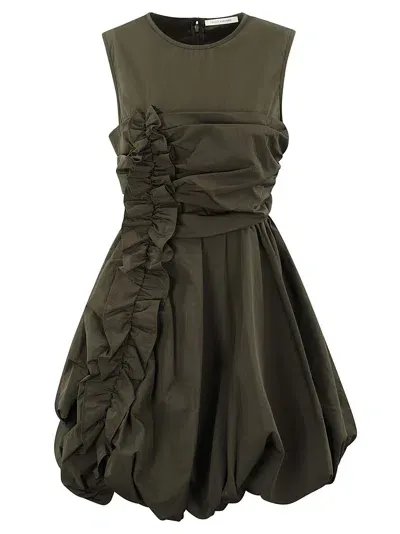 Cecilie Bahnsen Olivia Dress Recycled Taffeta Grey Olive In Grün