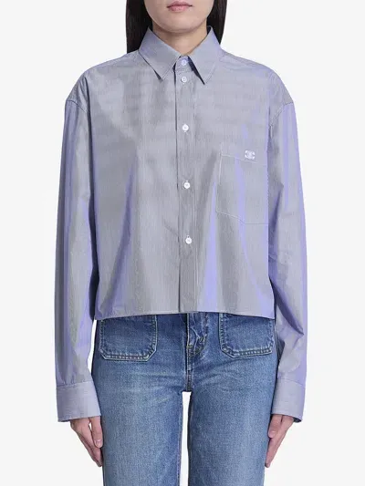 Celine Cropped Striped Shirt With Embroidered Detail In Nude & Neutrals