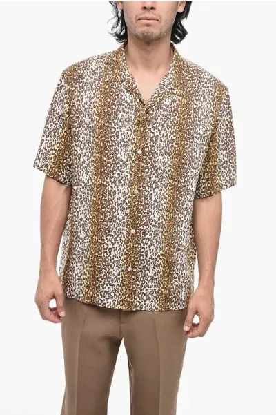 Celine Hawaiian Short Sleeve Shirt With Animal Pattern In Gold