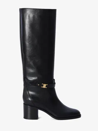 Celine High Triomphe Boots In Black