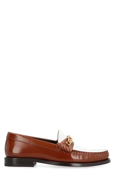 Celine Luco Leather Loafers In Brown