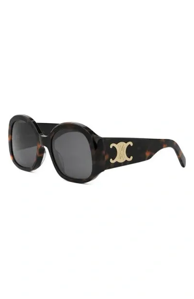 Celine Maxi Triomphe 54mm Round Sunglasses In Havana/smoke