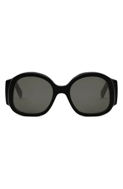 Celine Maxi Triomphe 54mm Round Sunglasses In Black/smoke