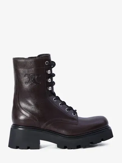 Celine Mid Lace-up Boots In Brown