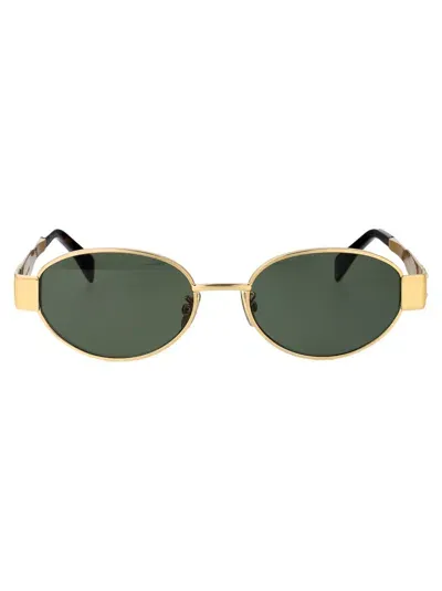 Celine Cl40235u 30n Sunglasses In Gold/green Solid