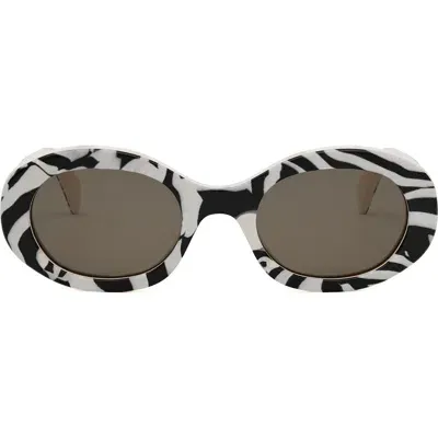 Celine Triomphe 52mm Oval Sunglasses In Animal Brown