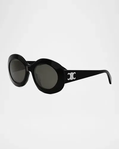 Celine Triomphe Round Acetate Sunglasses In Black/smoke