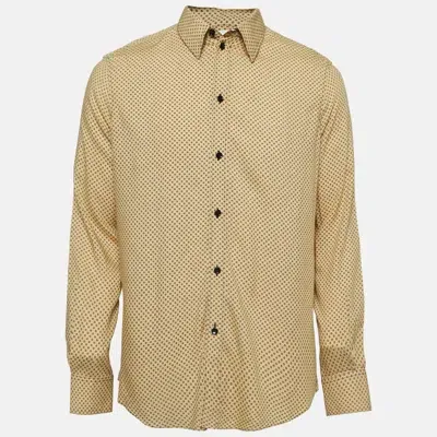 Pre-owned Celine Yellow Square Printed Crepe Buttoned Shirt L