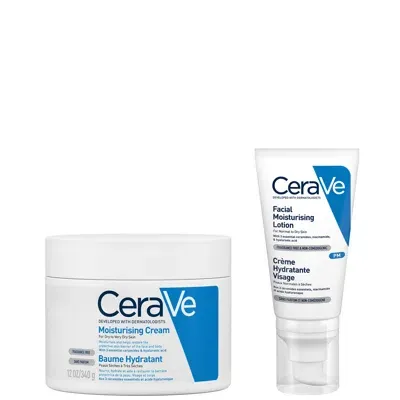 Cerave Evening Moisturising Routine For Dry Skin, Body And Face Moisturiser With Hyaluronic Acid In White