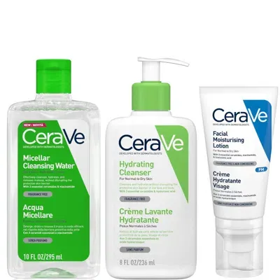 Cerave Hydrating 3 Step Double Cleanse And Moisturise Bundle In White