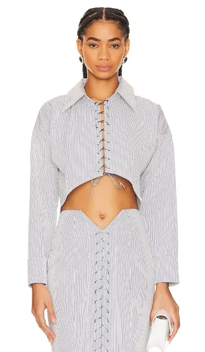 Ceren Ocak Crop Shirt In 蓝色条纹