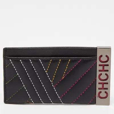 Pre-owned Ch Carolina Herrera Black Quilted Leather Card Holder