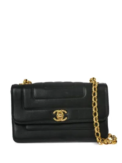 Pre-owned Chanel 1985-1990 Straight Flap Chain Shoulder Bag In 黑色