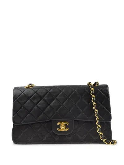 Pre-owned Chanel 1990 Classic Double Flap Medium Shoulder Bag In Black