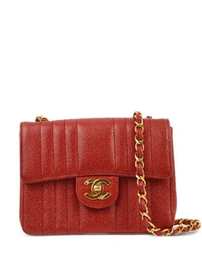 Pre-owned Chanel 1992 Mini Classic Square Flap 17 Shoulder Bag In Red