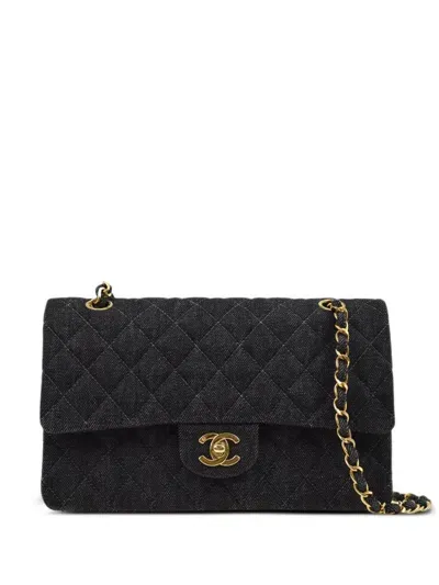 Pre-owned Chanel 1998 Classic Double Flap Medium Shoulder Bag In Black