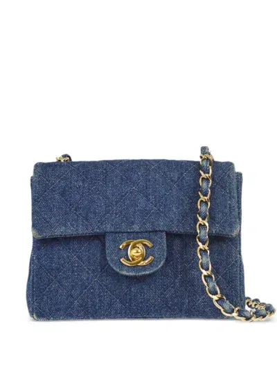 Pre-owned Chanel 1998 Mini Classic Square Flap Shoulder Bag In Blau