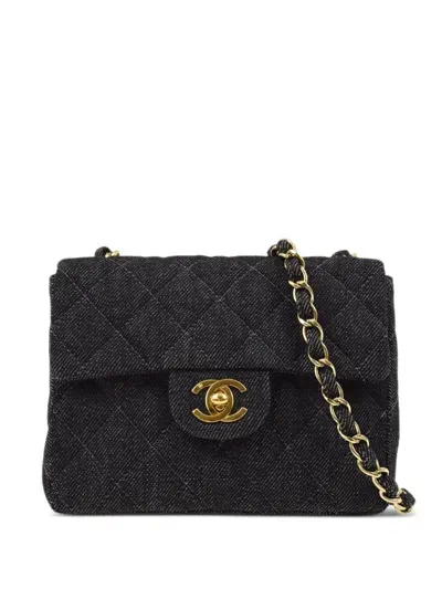 Pre-owned Chanel 2000 Classic Square Flap Mini Shoulder Bag In Black