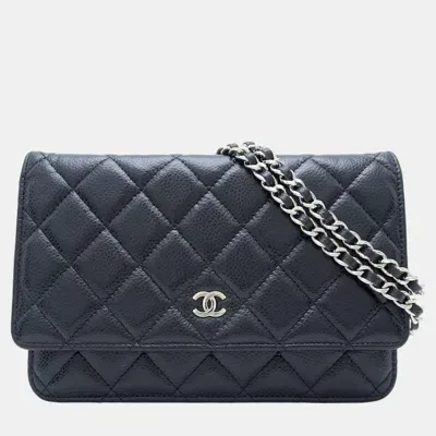 Pre-owned Chanel Black Caviar Skin Classic Chain Wallet