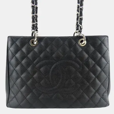 Pre-owned Chanel Black Caviar Skin Gst Matelasse Chain Coco Mark Tote Bag