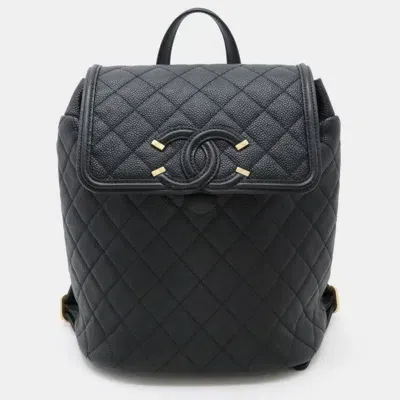 Pre-owned Chanel Black Caviar Skin Leather Cc Filigree Coco Mark Backpack