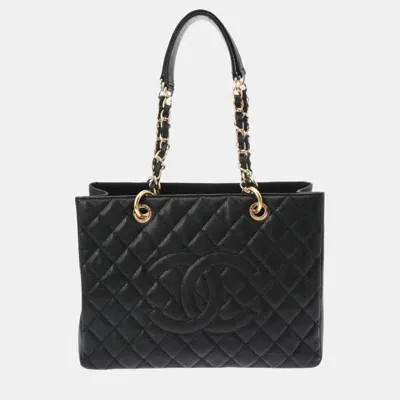 Pre-owned Chanel Black Caviar Skin Matelasse Gst Grand Tote Bag