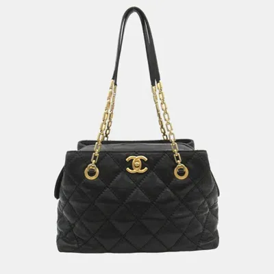 Pre-owned Chanel Black Leather Chain Tote Bag