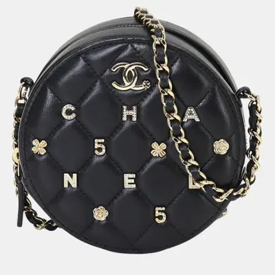 Pre-owned Chanel Black Leather Matelasse Lucky Charm Round Chain Shoulder Bag