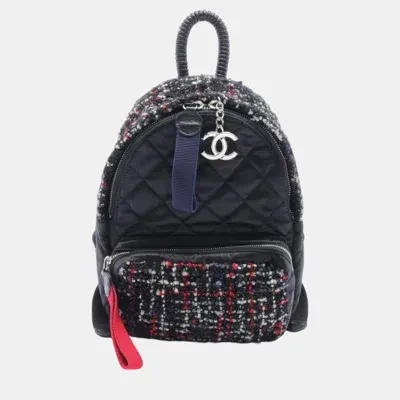 Pre-owned Chanel Black Multicolor Nylon Fabric Leather Matelasse Backpack