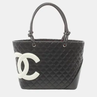 Pre-owned Chanel Black White Cambon Leather Line Large Tote Bag