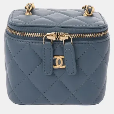 Pre-owned Chanel Blue Navy Lambskin Matelasse Coco Ball Chain Pouch In Navy Blue