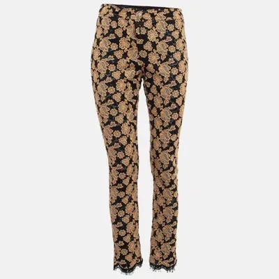 Pre-owned Chanel Brown/black Floral Lace Skinny Pants S