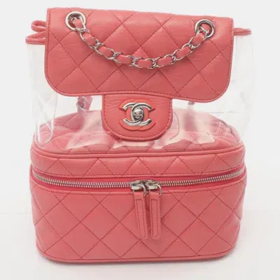 Pre-owned Chanel Pink Clear Leather Vinyl Matelasse Rucksack Backpack