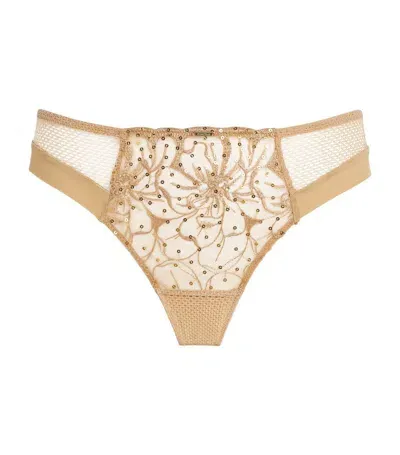 Chantelle Sequinned Tanga Briefs In Gold