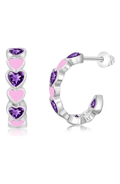 Chanteur Kids' Crystal & Enamel Heart Huggie Hoop Earrings In Silver Multi