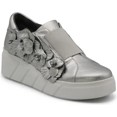 Charles David Rachelle Floral Embellished Wedge Sneaker In Silver