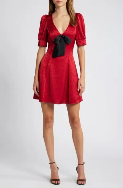 Charles Henry Dot Jacquard Satin Minidress In Scarlet