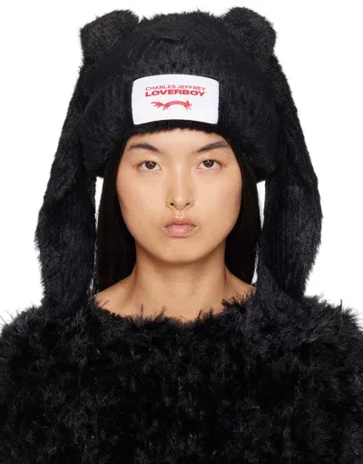 Charles Jeffrey Loverboy Black Fluffy Chunky Rabbit Beanie